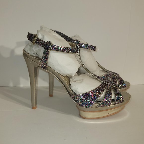 Falchi by Falchi Natalie Dress Heel Sandal Multicolored Light Gold 8 M - Picture 4 of 10